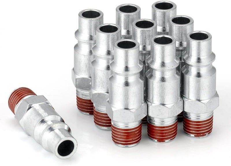 SANFU 3/8 High Flow Air Hose Fittings, 3/8 Inch Body Size, M-Type Plug, 3/8 Inch Male Threads Size, Pre-Coated, Steel Material, 300PSI, 10 Pieces - Image 1